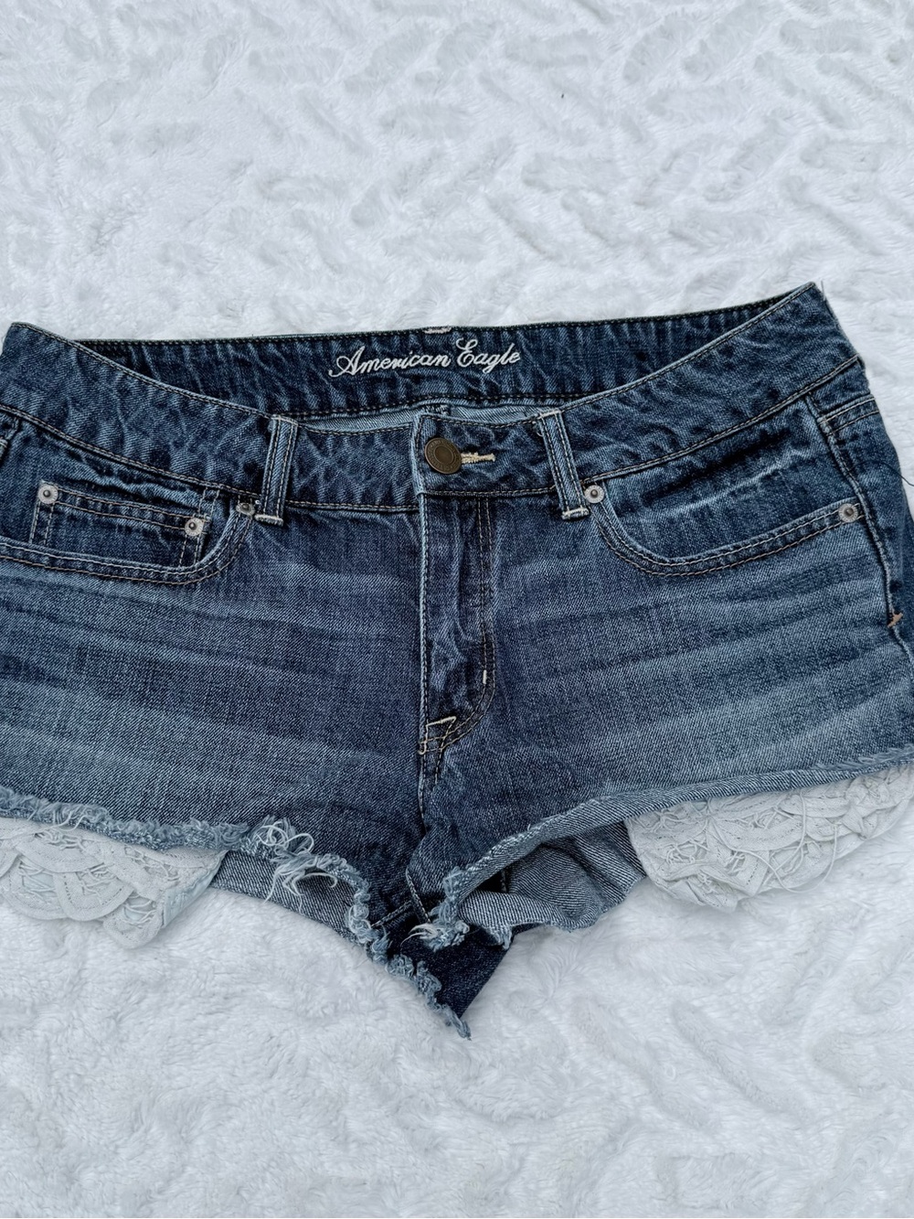 American Eagle Dark Blue Denim Lace-Trim Women's Shorts